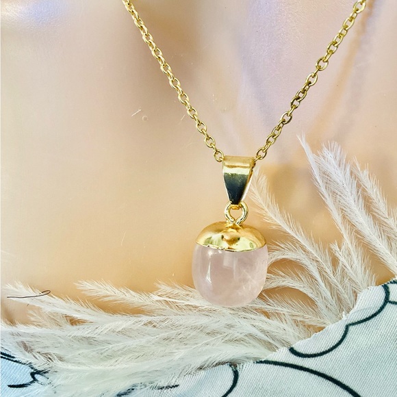 ✨❤️Crystal pendant necklace natural stone pink necklace for woman gold color - Picture 2 of 5